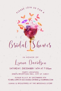 ButterflyWineBridal4x6: Butterfly Bridal Shower Invitation, Wine Glass Bridal Shower Invitation, Butterfly Shower Invitation, Printable Invitation, Corjl Template
