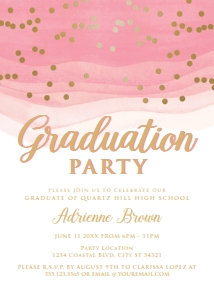 GoldPinkGrad5x7: Pink and Gold Graduation Invitations, Graduation Party Invitations, College Graduate, High School Graduate, Announcements. Corjl Template