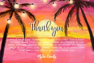 Pink Sunset Thank You Card, Tropical Thank You Card, Printable Thank You Card, Instant Download, Editable Thank You Card, Template design preview