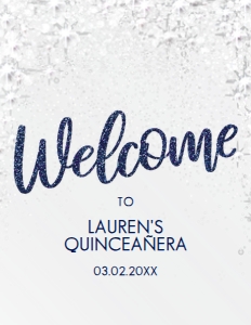 Silver and Blue Glitter Welcome Signs, Silver Sweet Sixteen, Printable Party Sign, Instant Download, Sweet Sixteen Sign, Corjl Template design preview