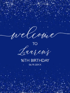 RoyalBlueGlitterWelcome18x24: Blue Glitter Welcome Signs, Princess Sweet Sixteen, Printable Party Sign, Instant Download, Sweet Sixteen Sign, Blue Sign, Corjl Template
