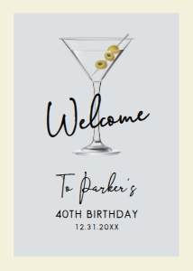 Retro Cocktail Welcome Signs, Grey and White Sign, Printable Sign, Instant Download, Cocktail Signs, Martini Welcome Sign, Corjl Template design preview