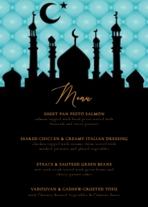 Teal Arabian Night Dinner Menu, Arabian Meal Menu, Food Menu, Arabian Nights Themed Menu, Instant Download, Printable Menu, Corjl Template design preview