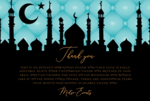 Teal Thank You Card, Arabian Night Thank You Notes, Printable Thank You Card, Custom Thank You Card, Corjl Template, Instant Download Card design preview