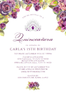 PurpleRoseQuince5x7: Purple Rose Quinceanera Invitations, Personalized Rose Quinceañera Invitations, Quinceañera Crown Invitations, Printable Quince Invitations