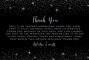 Black and Silver Thank You Card, Silver Glitter Cards, Printable Thank You Card, Instant Download, Editable Thank You Card, Corjl Template design preview