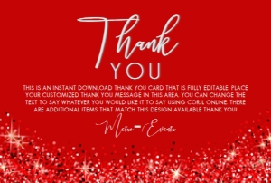 Red Thank You Card, Glitter Thank You Card, Red Glitter Thank You Card, Glitter Thank You Card, Corjl Template, Customizable Thank You Card design preview