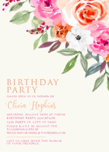 BrightPinkOrangeFloral5x7: Hot Pink and Orange Floral Invitation, Floral Birthday Invitation, Floral Party invitation, Printable Invitation, Corjl Template, DIY Invite