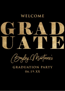 BlackGoldGradWelcome5x7: Black and Gold Welcome Sign, Graduation Party Sign, Graduate Sign, Printable Sign, Instant Download, School Graduation Sign, Corjl Template
