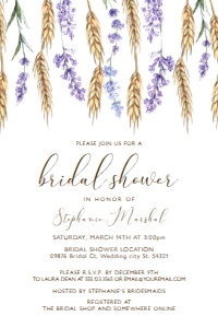 Lavender and Wheat Bridal Shower Invitations, Lavender Floral Bridal Shower Invitations, Country Themed, Printable Invitation, Corjl Invite design preview