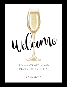 ModChampWelcome8x11: Champagne Welcome Signs, Black and White Sign, Printable Welcome Sign, Instant Download, Brunch and Bubbly, Welcome Sign, Corjl Template
