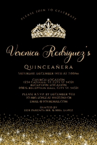 Gold and Black Glitter Quinceanera Invitations, Glitter Quinceanera Invitations, Black Quinceanera Invitations, Printable Quince Invitations design preview