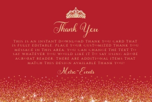 Red and Gold Glitter Thank You Card, Gold Glitter Thank You Card, Custom Thank you Card, Red Thank You, Editable Card, Corjl Template Card design preview