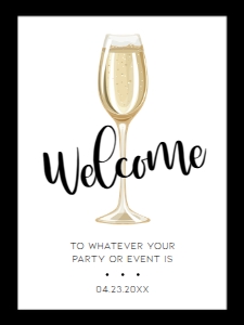 ModChampWelcome18x24: Champagne Welcome Signs, Black and White Sign, Printable Welcome Sign, Instant Download, Brunch and Bubbly, Welcome Sign, Corjl Template