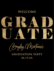 BlackGoldGradWelcome8x11: Black and Gold Welcome Sign, Graduation Party Sign, Graduate Sign, Printable Sign, Instant Download, School Graduation Sign, Corjl Template