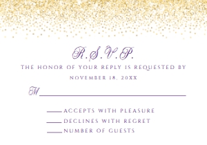 Gold and Purple Glitter RSVP card, Glitter rsvp Card, rsvp Template, Instant Download, Corjl Template, Enclosure Card, Printable RSVP Card design preview