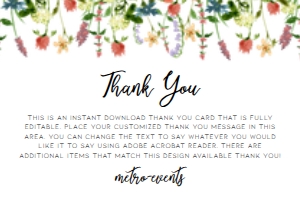 Wildflower Thank You Cards, Printable Thank You Card, Custom Thank You Card, Botanical, Instant Download, Printable, Floral Thank You Card design preview