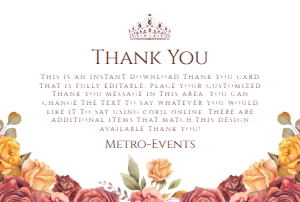 Burgundy Rose Thank You Cards, Princess Thank You Card, Custom Thank You Card, Yellow Rose Thank You Card, Corjl Template, Instant Download design preview