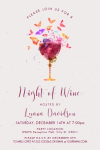 Wine Tasting Invitation, Butterfly Wine Tasting Party, Adult Invitations, Housewarming Invitations, Printable Invitations, Corjl Template design preview