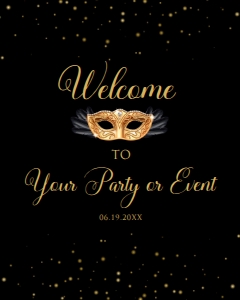 Masquerade Party Sign, Printable Welcome Sign, Editable Welcome Party Sign, Instant download, Corjl Template, Black and Gold Masquerade Sign design preview