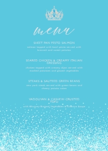 Turquoise Glitter Food Menu, Custom Menu, Aqua Food Menu, Dinner Menu, Editable Menu, Instant Download, Printable Menu, Corjl Menu Template design preview