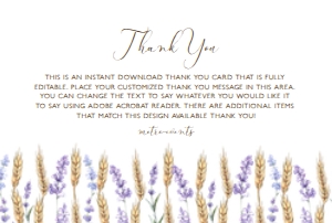 Lavender and Wheat Thank You Cards, Lavender Thank You Card, Floral Thank You Card, Floral Thank You Card, Corjl Template, Instant Download design preview