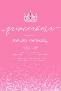 PinkGlitterQuince24x6: Pink and Silver Glitter Quinceanera Invitations, Quinceañera Invitations, Quinceañera Crown Invitations, Printable Quince Invitations, Corjl