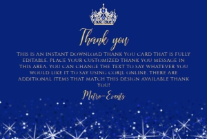 Gold and Blue Glitter Thank You Cards, Princess Thank You Card, Custom Thank you Card, Blue Thank You Note, Editable, Corjl Template Cards design preview