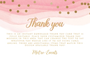 GoldPinkGradThankYou: Blush and Gold Thank You Card, Pink and Gold Thank You Card, Custom Thank you Card, Blush Pink Thank You, Editable Card, Corjl Template Card