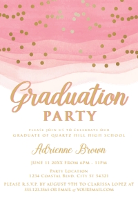 GoldPinkGrad4x6: Pink and Gold Graduation Invitations, Graduation Party Invitations, College Graduate, High School Graduate, Announcements. Corjl Template