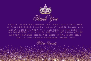PurpleGoldQuinceThankYou: Gold and Purple Glitter Thank You Card, Purple Thank You Card, Custom Thank you Card, Purple Thank You, Editable Card, Corjl Template Card