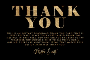 Black and Gold Foil Thank You Card, Black Thank You Card, Custom Thank you Card, Black Thank You, Editable Card, Corjl Template Card design preview
