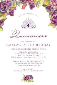 PurpleRoseQuinceInvite4x6: Purple Rose Quinceanera Invitations, Personalized Rose Quinceañera Invitations, Quinceañera Crown Invitations, Printable Quince Invitations