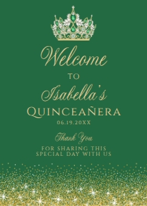 Green and Gold Welcome Sign, Printable Sign, Gold Glitter Party Sign, Custom Welcome Sign, Editable Welcome Sign, Instant download, Corjl design preview