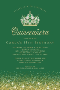 GreenGoldGlitterQuince4x6: Green Quinceanera Invitations, Gold and Green Glitter Quinceanera Invitations, Green Quinceanera Invitations, Printable Quince Invitations