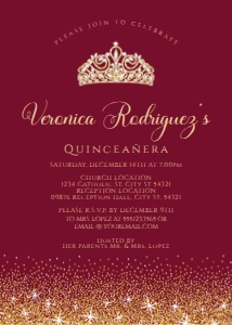 BurgundyGoldQuinceInvite5x7: Gold and Red Glitter Quinceanera Invitation, Glitter Quinceanera Invitation, Red Quinceanera Invitations, Printable Quince Invitation, Corjl