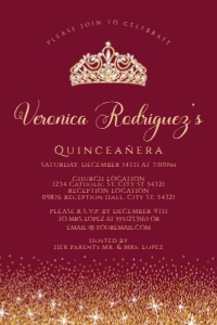 BurgundyGoldQuince4x6: Gold and Red Glitter Quinceanera Invitation, Glitter Quinceanera Invitation, Red Quinceanera Invitations, Printable Quince Invitation, Corjl
