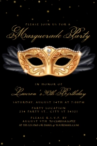 Gold and Black Masquerade Invitations, Masquerade Birthday Invitation, Gold Invitation, Printable Invitation, Adult Invite, Corjl Template design preview