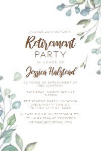 RetirementGreenBrown: Retirement Party Invitations, Greenery Retirement Party Invite, Surprise Retirement Invitations, Printable Invitations, Printable Invites