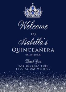 Navy Blue and Silver Welcome Sign, Printable Sign, Glitter Party Sign, Custom Welcome Sign, Editable Welcome Sign, Instant download, Corjl design preview