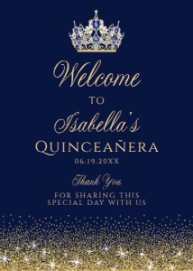 Navy Blue and Gold Welcome Sign, Printable Sign, Glitter Party Sign, Custom Welcome Sign, Editable Welcome Sign, Instant download, Corjl design preview