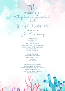 Beach Themed Wedding Program, Coral Reef Wedding Program, Editable DIY Program, Instant Download, Tropical Wedding Program, Corjl Template design preview