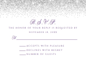 Silver and Purple Glitter RSVP card, Glitter rsvp Card, rsvp Template, Instant Download, Corjl Template, Enclosure Card, Printable RSVP Card design preview