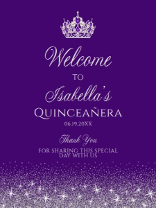 PurpleSilverQuinceSign18x24: Silver and Purple Glitter Welcome Sign, Sweet Sixteen, Printable Sign, Instant Download, Quinceanera Sign, Princess Sign, Corjl Template
