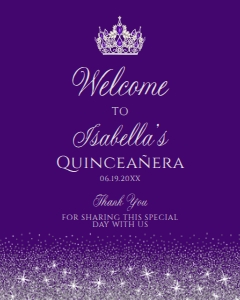 PurpleSilverQuinceSign16x20: Silver and Purple Glitter Welcome Sign, Sweet Sixteen, Printable Sign, Instant Download, Quinceanera Sign, Princess Sign, Corjl Template