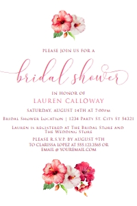 PinkHibiscus4x6: Tropical Floral Bridal Shower Invitation, Bridal Shower Invitation, Hawaiian Themed Bridal Shower invitation, Printable Invitation, Editable