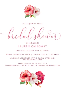 PinkHibiscus5x7: Tropical Floral Bridal Shower Invitation, Bridal Shower Invitation, Hawaiian Themed Bridal Shower invitation, Printable Invitation, Editable