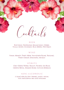 PinkHibiscusCocktails5x7: Tropical Cocktail Sign, Pink Floral Drink Menu, Hawaiian Printable Sign, Customizable Sign, Editable Sign, Instant Download, Corjl Template