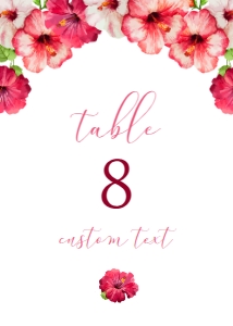 PinkHibiscusTableCard5x7: Tropical Floral Table Number, Pink Floral Table Décor, Printable Table Number, Hibiscus Flower Table Number, Hawaiian Themed, Corjl Template
