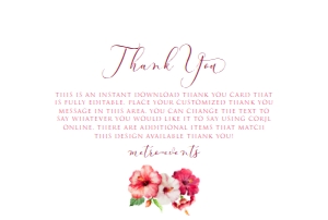 PinkHibiscusThank You: Tropical Floral Thank You Card, Custom Thank You Cards, Hawaiian Themed, Thank You Note, Pink Floral Editable Card, Printable Thank You Card